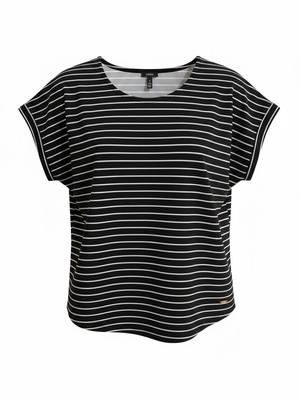 Jones New York Black & White Horizontal Stripe Short Sleeve Top Sz L